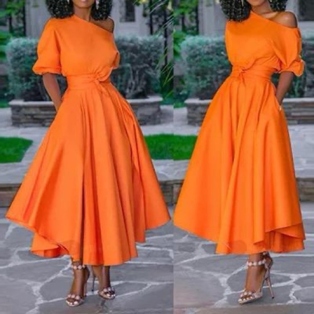 Elegant Orange One-Shoulder Dress